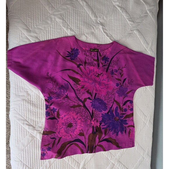 Thai Silk Womens Blouse Large XL Hand Woven 100% Pure Finest Quality Vivid Pink - Picture 6 of 12